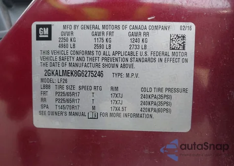 2016 GMC Terrain Sle-1 from USA, damaged, VIN 2GKALMEK8G6275246